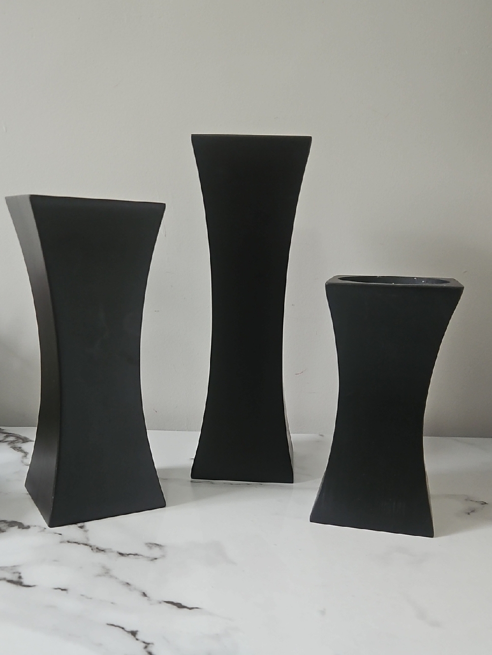 Black Wood Pillar Candle Holders- Set Of 3